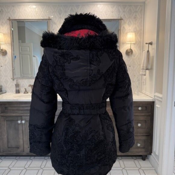 Black Desigual winter coat size S with hood.  EUC - Picture 2 of 6